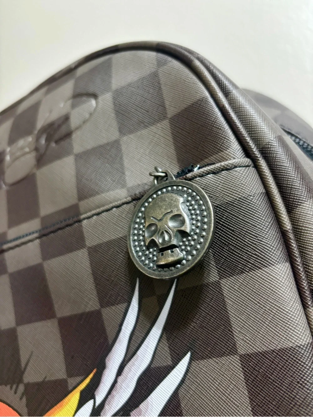 Ed Hardy Brave Hearts Stay True Backpack Skull Charm Brown Checkered NWT